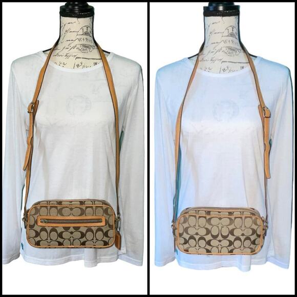 Coach Signature Canvas Brown Mini Crossbody Shoulder Bag - Picture 2 of 15